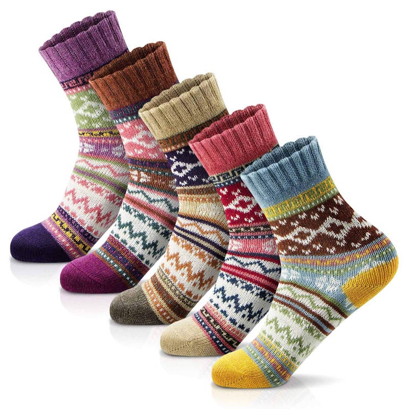FYC Women Socks Winter - Gifts for Women - Warm Thick Soft Wool Cozy Crew Socks Christmas Stocking Stuffers Gifts for Woman (Multicolor-12-5pairs) - Image 1